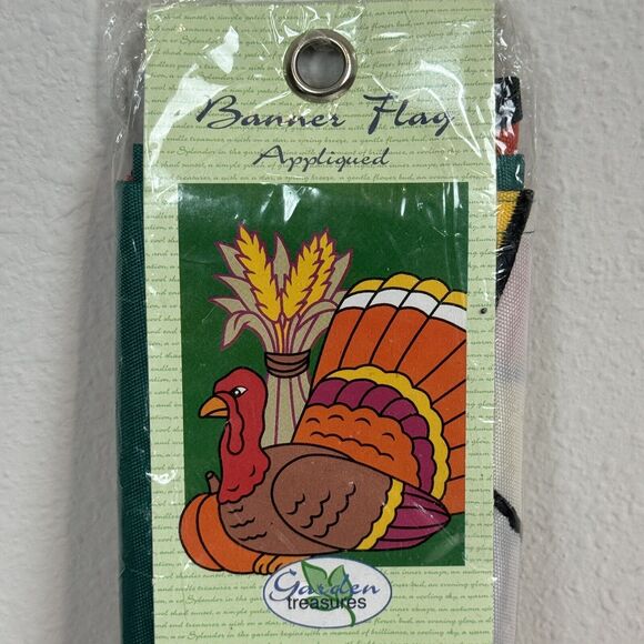 Vintage Garden Treasures Autumn Banner Flag Thanksgiving Decor NIP - Picture 2 of 5